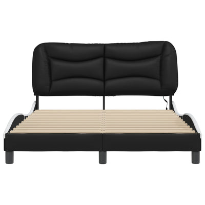 Bed Frame with LED Lights Black and White 140x200 cm Faux Leather