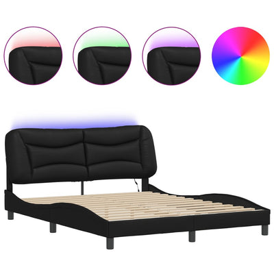 Bed Frame with LED Lights Black 160x200 cm Faux Leather