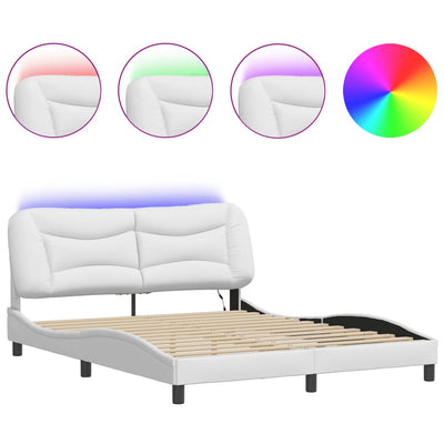 Bed Frame with LED Lights White 160x200 cm Faux Leather