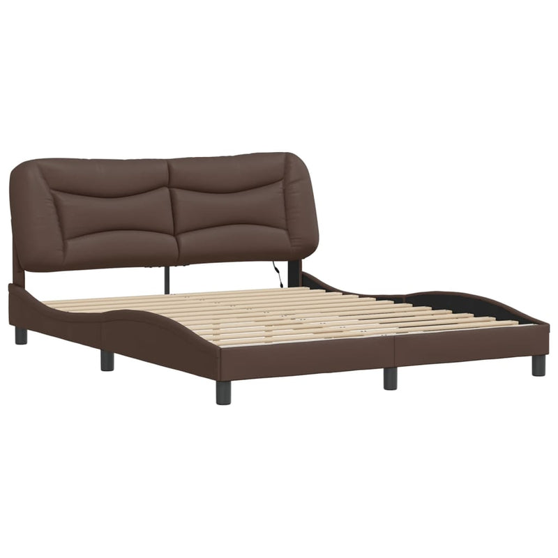 Bed Frame with LED Lights Brown 160x200 cm Faux Leather