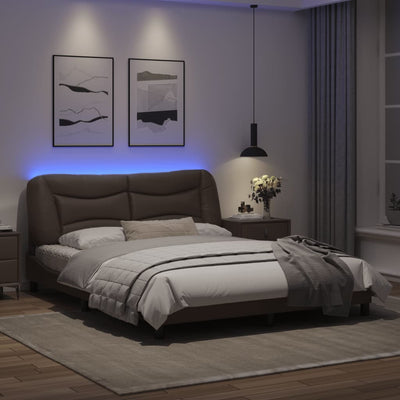 Bed Frame with LED Lights Brown 160x200 cm Faux Leather