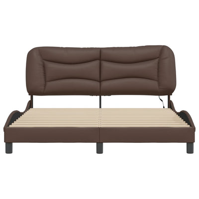 Bed Frame with LED Lights Brown 160x200 cm Faux Leather