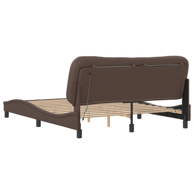 Bed Frame with LED Lights Brown 160x200 cm Faux Leather