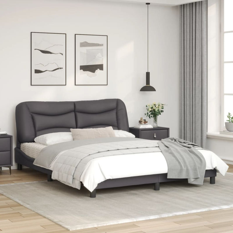 Bed Frame with LED Lights Grey 160x200 cm Faux Leather