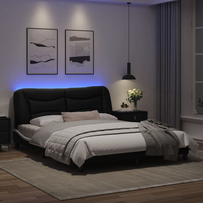 Bed Frame with LED Lights Black and White 160x200 cm Faux Leather