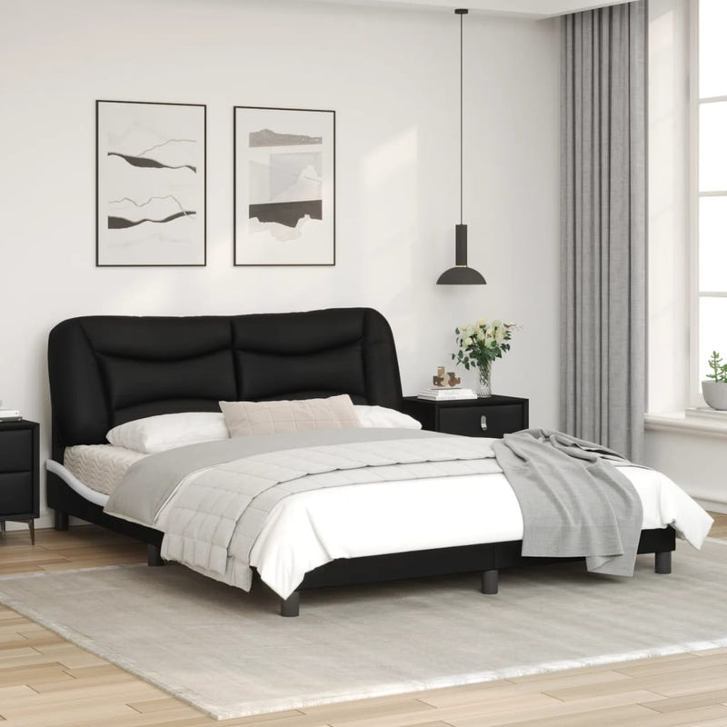 Bed Frame with LED Lights Black and White 160x200 cm Faux Leather