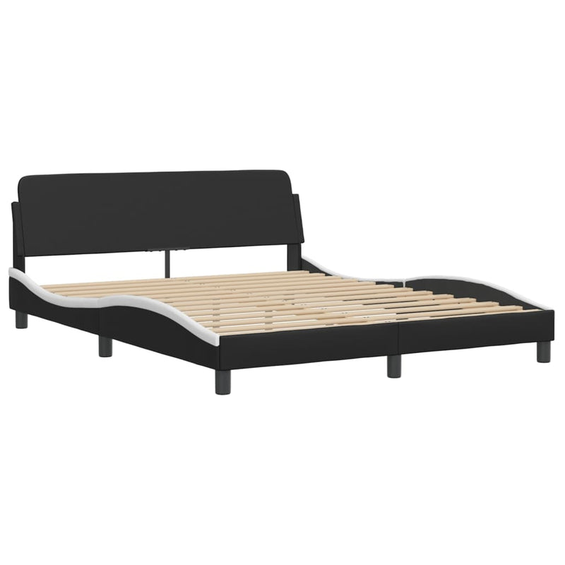 Bed Frame with LED Lights Black and White 160x200 cm Faux Leather