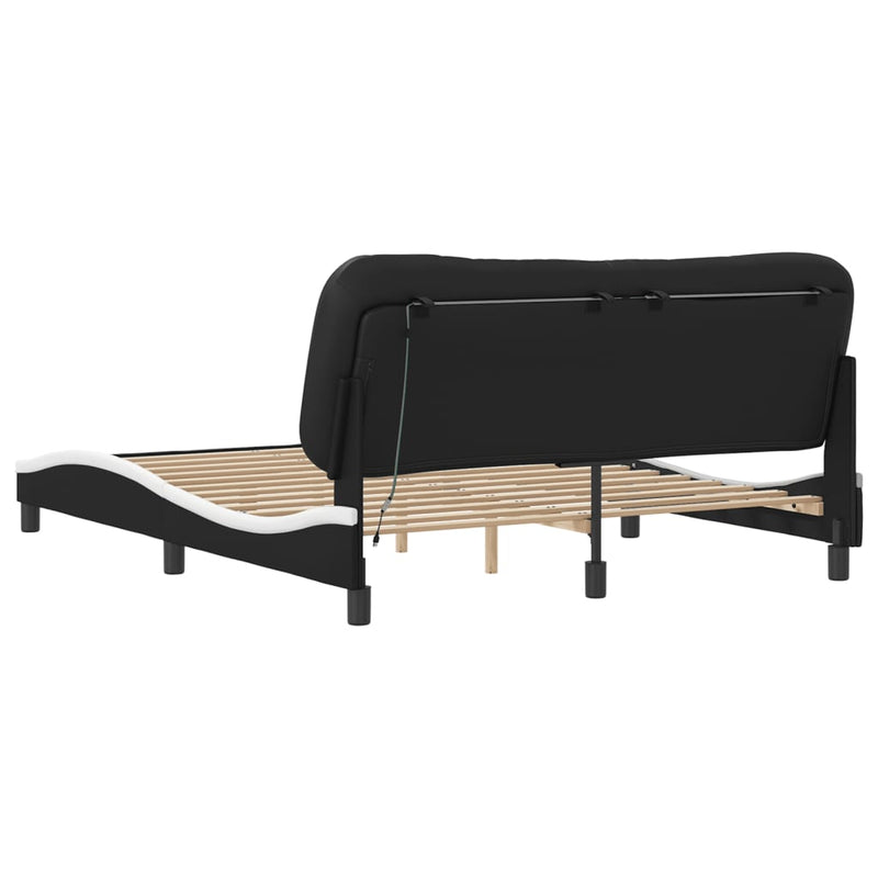 Bed Frame with LED Lights Black and White 160x200 cm Faux Leather