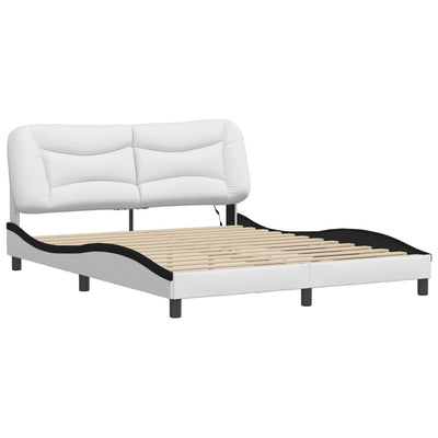 Bed Frame with LED Lights White and Black 160x200 cm Faux Leather