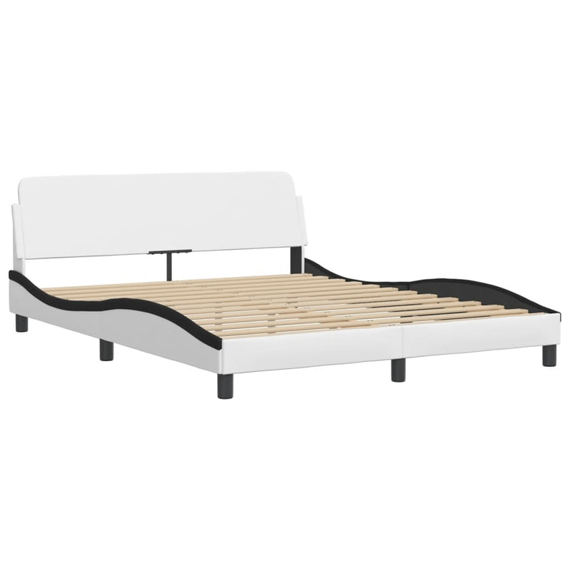 Bed Frame with LED Lights White and Black 160x200 cm Faux Leather