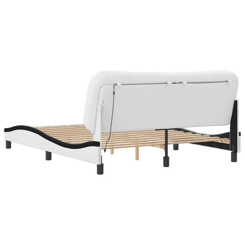 Bed Frame with LED Lights White and Black 160x200 cm Faux Leather