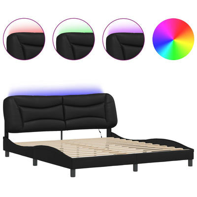 Bed Frame with LED Lights Black 180x200 cm Super King Faux Leather