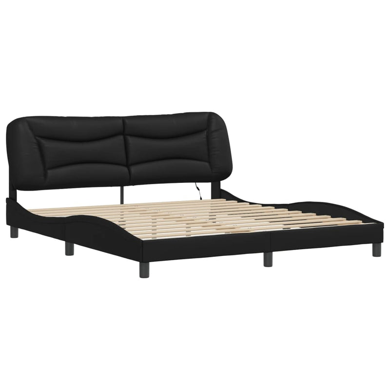 Bed Frame with LED Lights Black 180x200 cm Super King Faux Leather