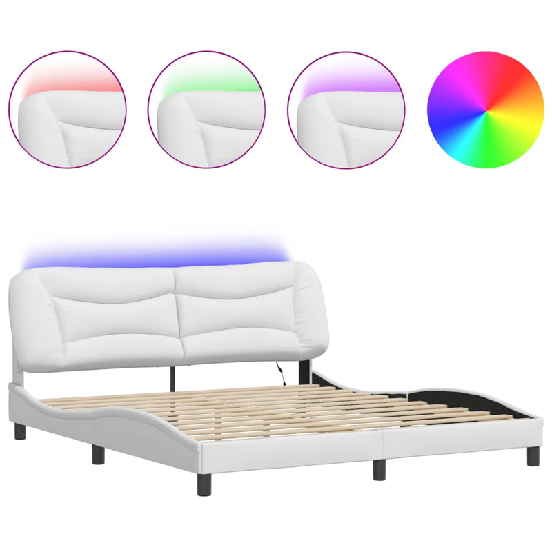 Bed Frame with LED Lights White 180x200 cm Super King Faux Leather