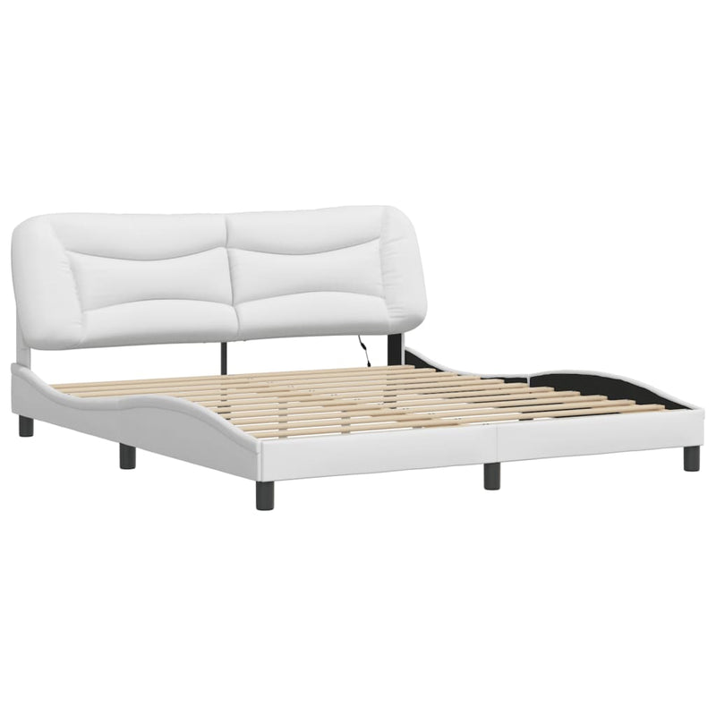 Bed Frame with LED Lights White 180x200 cm Super King Faux Leather