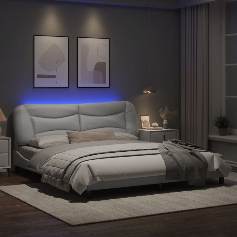 Bed Frame with LED Lights White 180x200 cm Super King Faux Leather