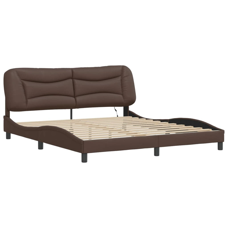 Bed Frame with LED Lights Brown 180x200 cm Super King Faux Leather