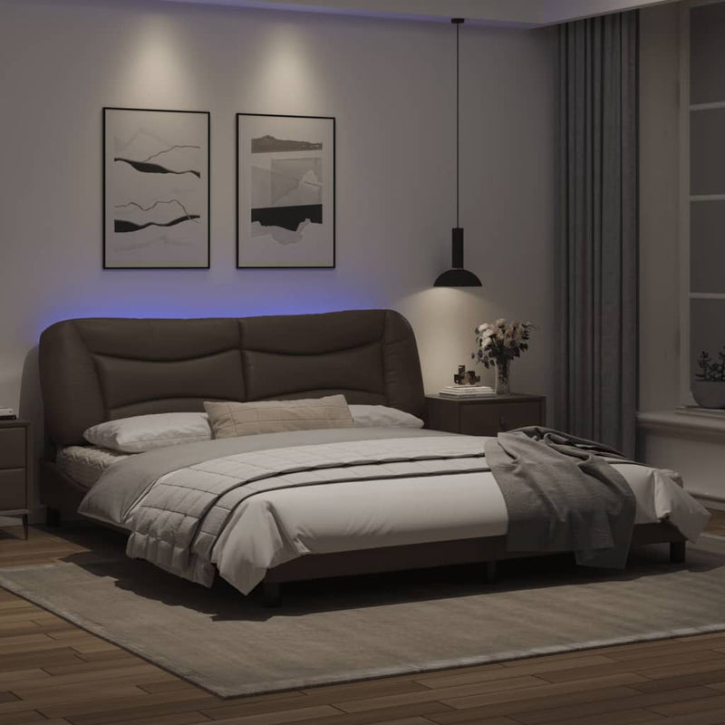 Bed Frame with LED Lights Brown 180x200 cm Super King Faux Leather