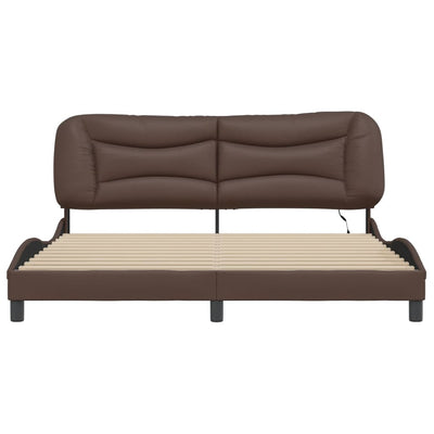 Bed Frame with LED Lights Brown 180x200 cm Super King Faux Leather