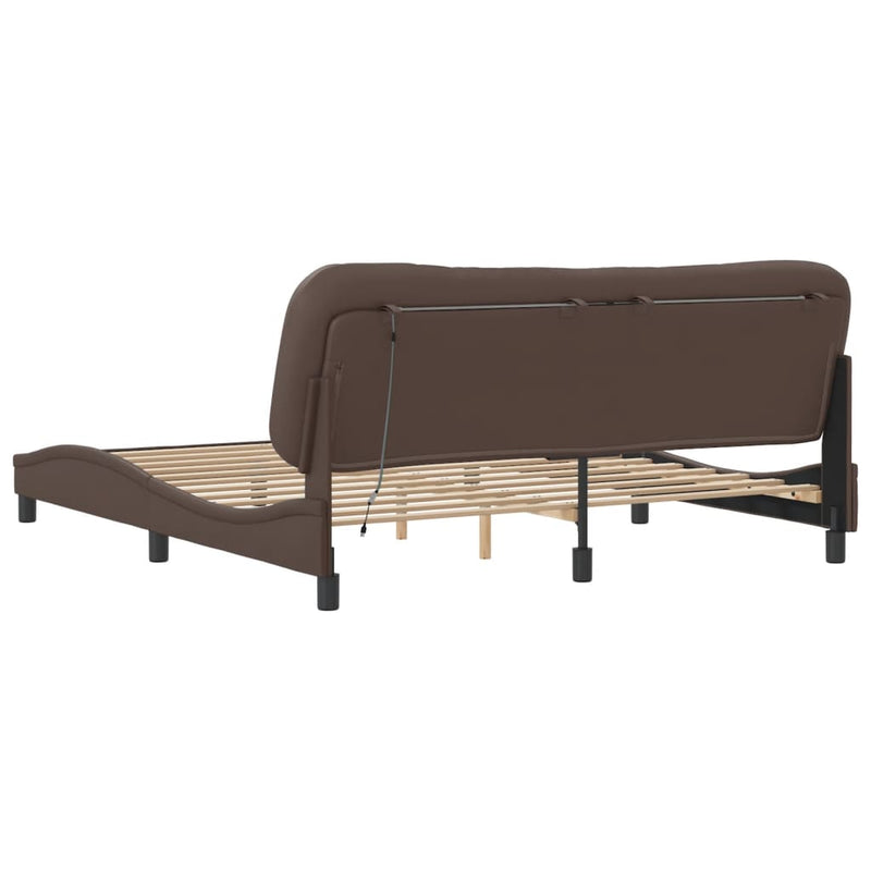 Bed Frame with LED Lights Brown 180x200 cm Super King Faux Leather