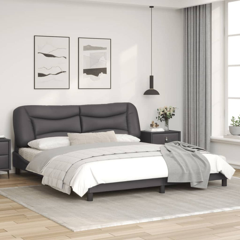 Bed Frame with LED Lights Grey 180x200 cm Super King Faux Leather