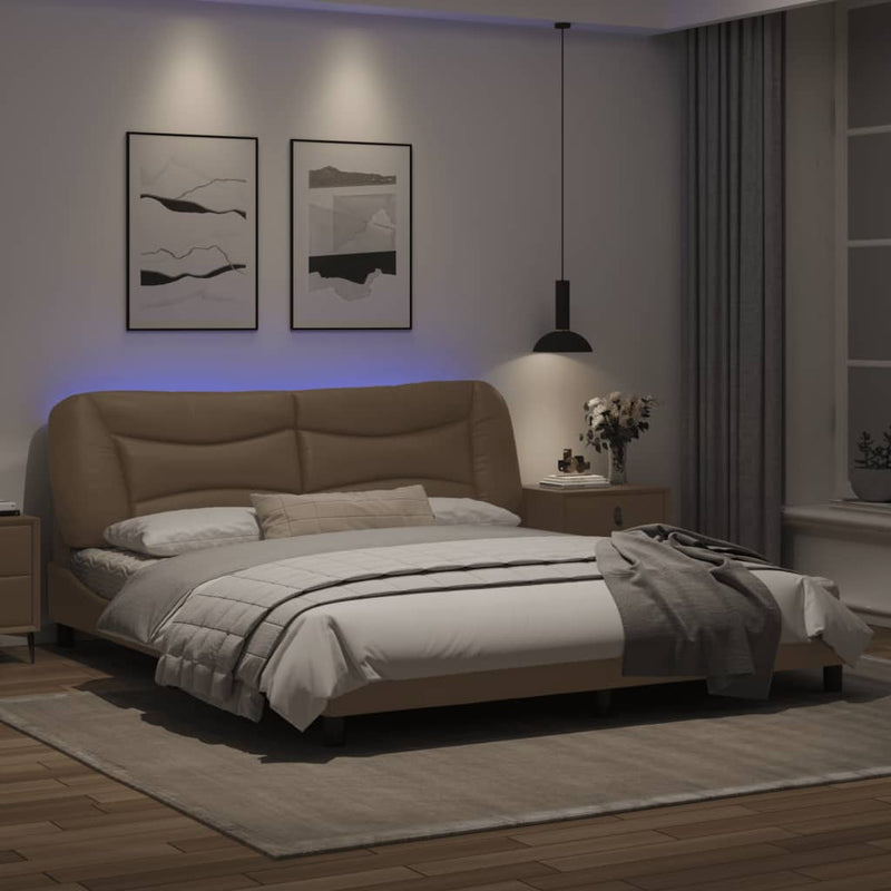 Bed Frame with LED Lights Cappuccino 180x200 cm Super King Faux Leather