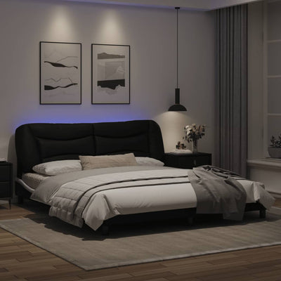 Bed Frame with LED Lights Black and White 180x200 cm Super King Faux Leather