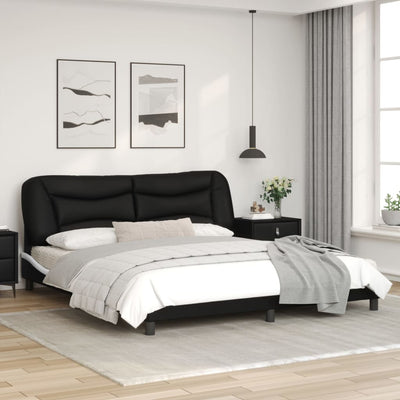 Bed Frame with LED Lights Black and White 180x200 cm Super King Faux Leather