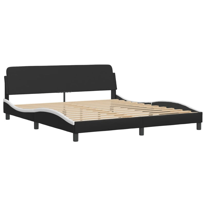 Bed Frame with LED Lights Black and White 180x200 cm Super King Faux Leather