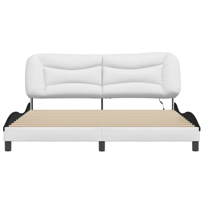 Bed Frame with LED Lights White and Black 180x200 cm Super King Faux Leather