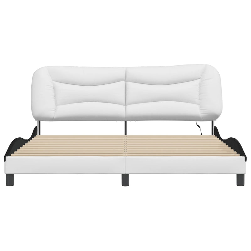 Bed Frame with LED Lights White and Black 180x200 cm Super King Faux Leather