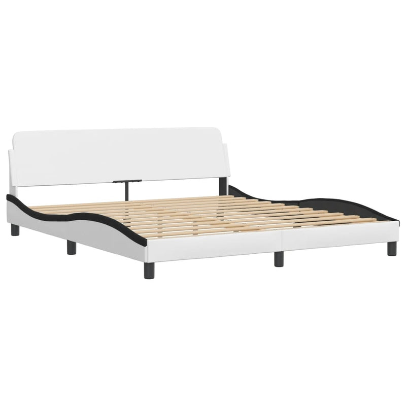 Bed Frame with LED Lights White and Black 180x200 cm Super King Faux Leather