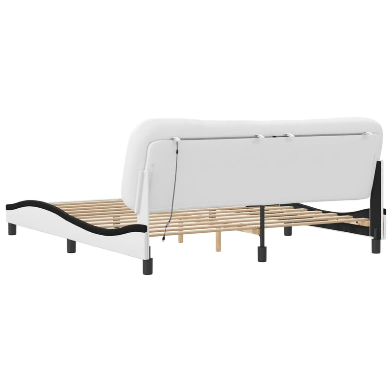 Bed Frame with LED Lights White and Black 180x200 cm Super King Faux Leather