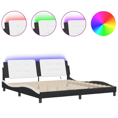 Bed Frame with LED Lights Black and White 200x200 cm Faux Leather