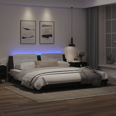 Bed Frame with LED Lights Black and White 200x200 cm Faux Leather