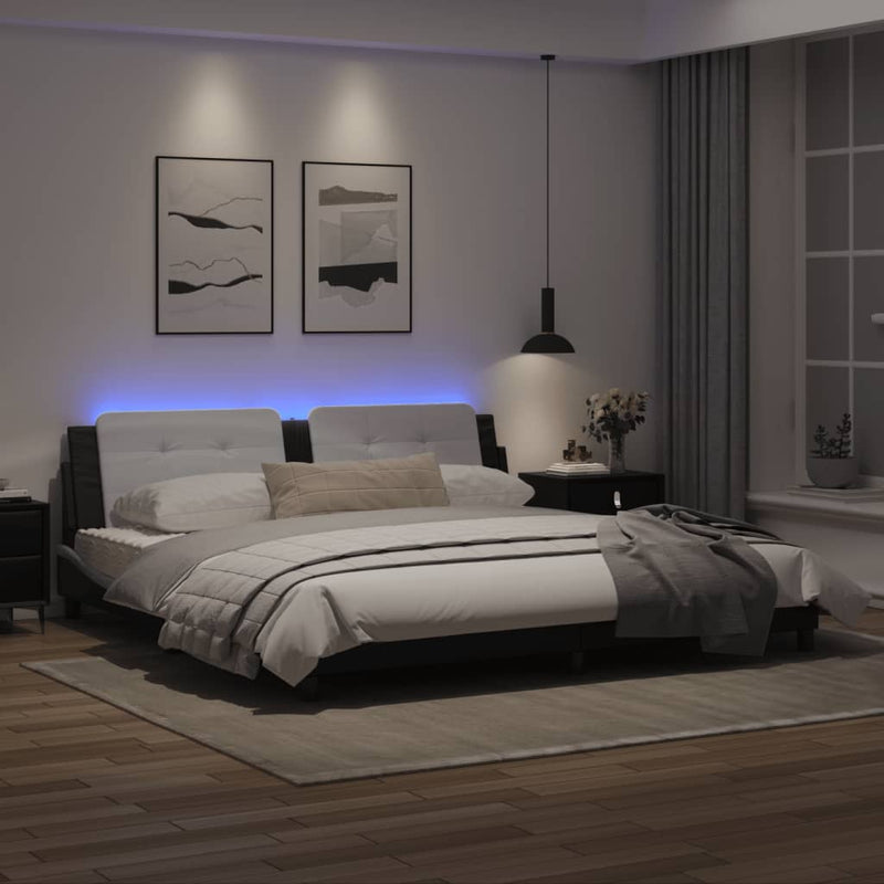 Bed Frame with LED Lights Black and White 200x200 cm Faux Leather