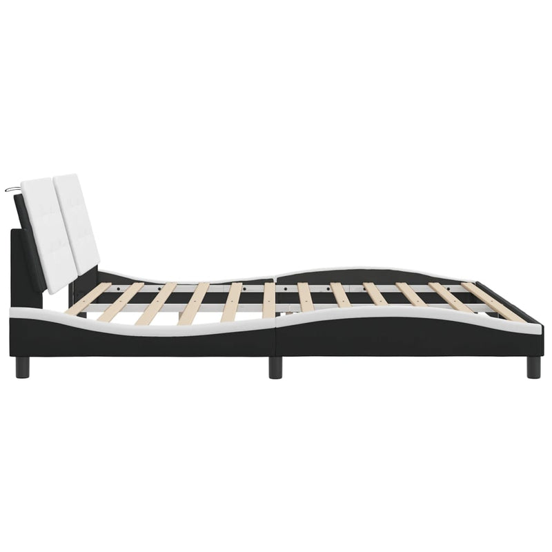 Bed Frame with LED Lights Black and White 200x200 cm Faux Leather