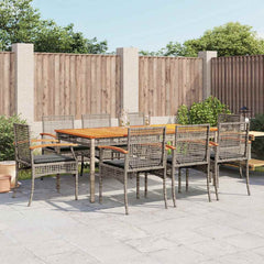 5 Piece Garden Dining Set with Cushions Grey Poly Rattan 180 cm table length 8