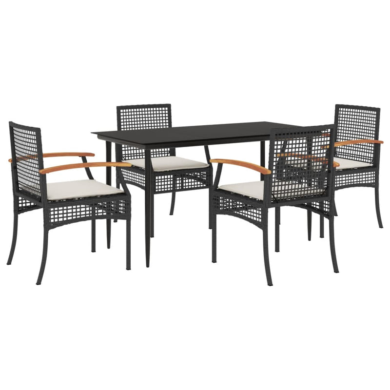 5 Piece Garden Dining Set with Cushions Black Poly Rattan