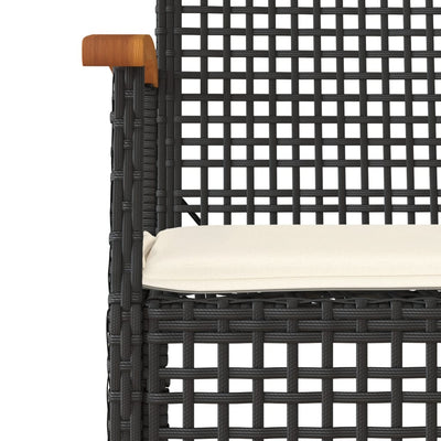 5 Piece Garden Dining Set with Cushions Black Poly Rattan