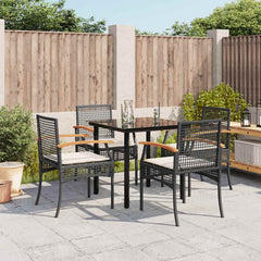 5 Piece Garden Dining Set with Cushions Poly Rattan Black 80 cm table length 4