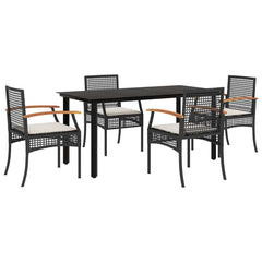 5 Piece Garden Dining Set with Cushions Poly Rattan Black 160 cm table length 4