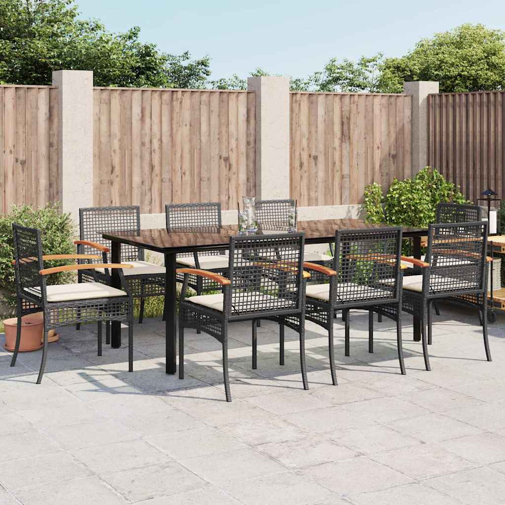5 Piece Garden Dining Set with Cushions Poly Rattan Black 200 cm table length 8