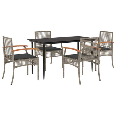 5 Piece Garden Dining Set with Cushions Grey Poly Rattan