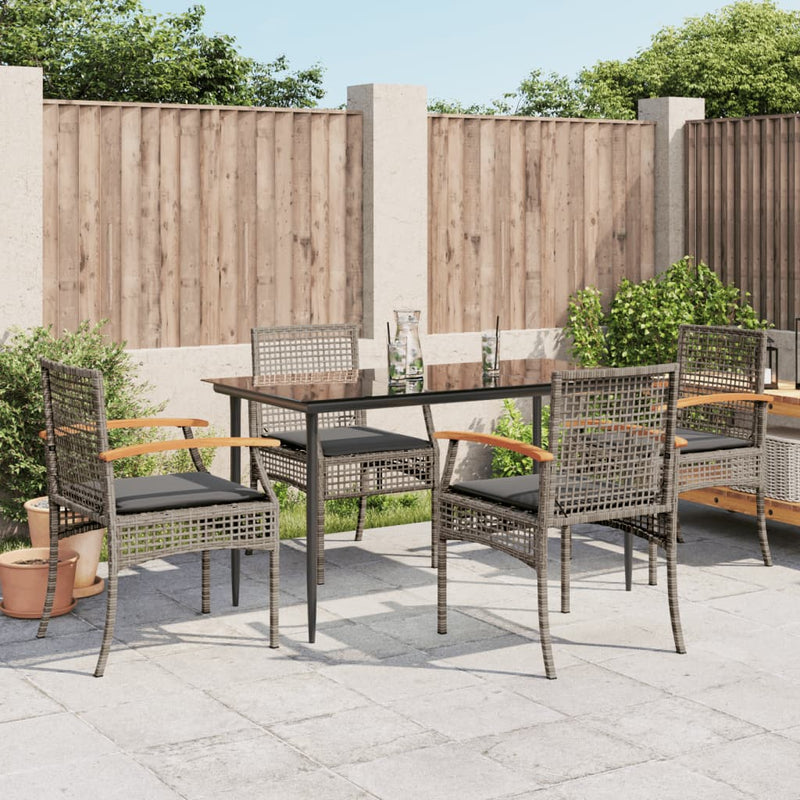 5 Piece Garden Dining Set with Cushions Grey Poly Rattan