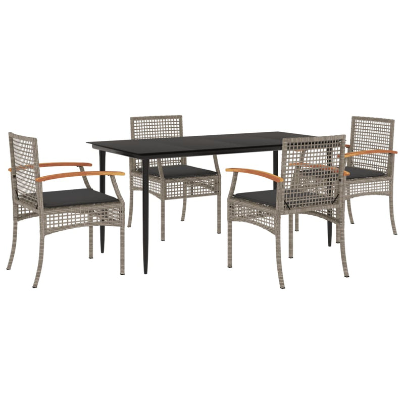 5 Piece Garden Dining Set with Cushions Grey Poly Rattan