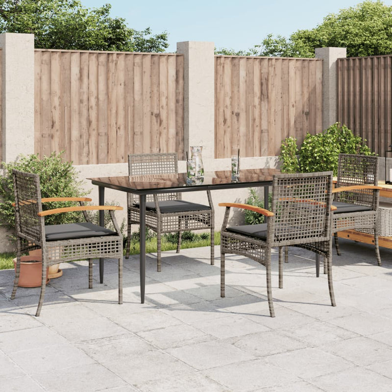 5 Piece Garden Dining Set with Cushions Grey Poly Rattan