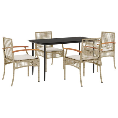 5 Piece Garden Dining Set with Cushions Beige Poly Rattan