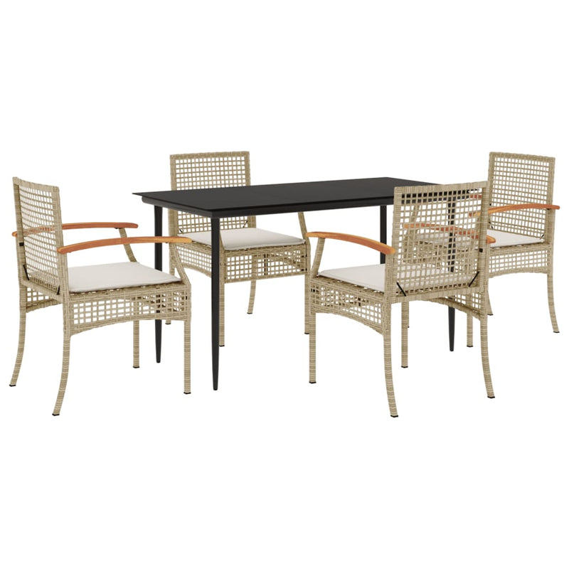 5 Piece Garden Dining Set with Cushions Beige Poly Rattan