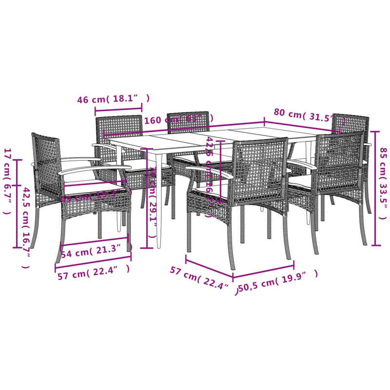 7 Piece Garden Dining Set with Cushions Beige Poly Rattan